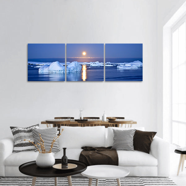 Antarctica icebergs floating in the moonlight Panoramic Canvas Wall Art