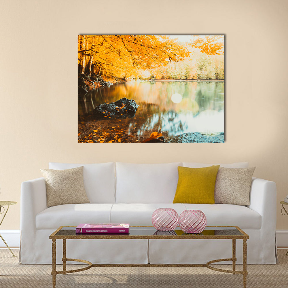 Soft view of autumn landscape in an autumnal park showing fall nature multi panel canvas wall art