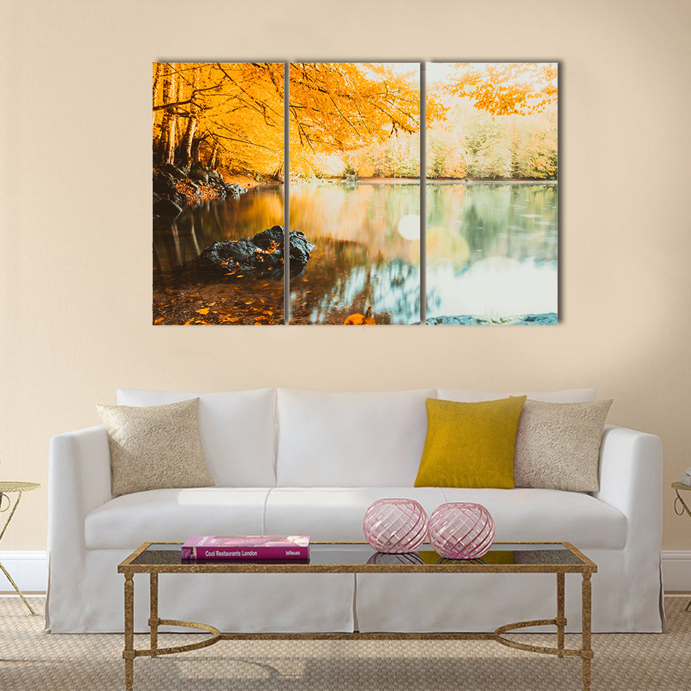 Soft view of autumn landscape in an autumnal park showing fall nature multi panel canvas wall art