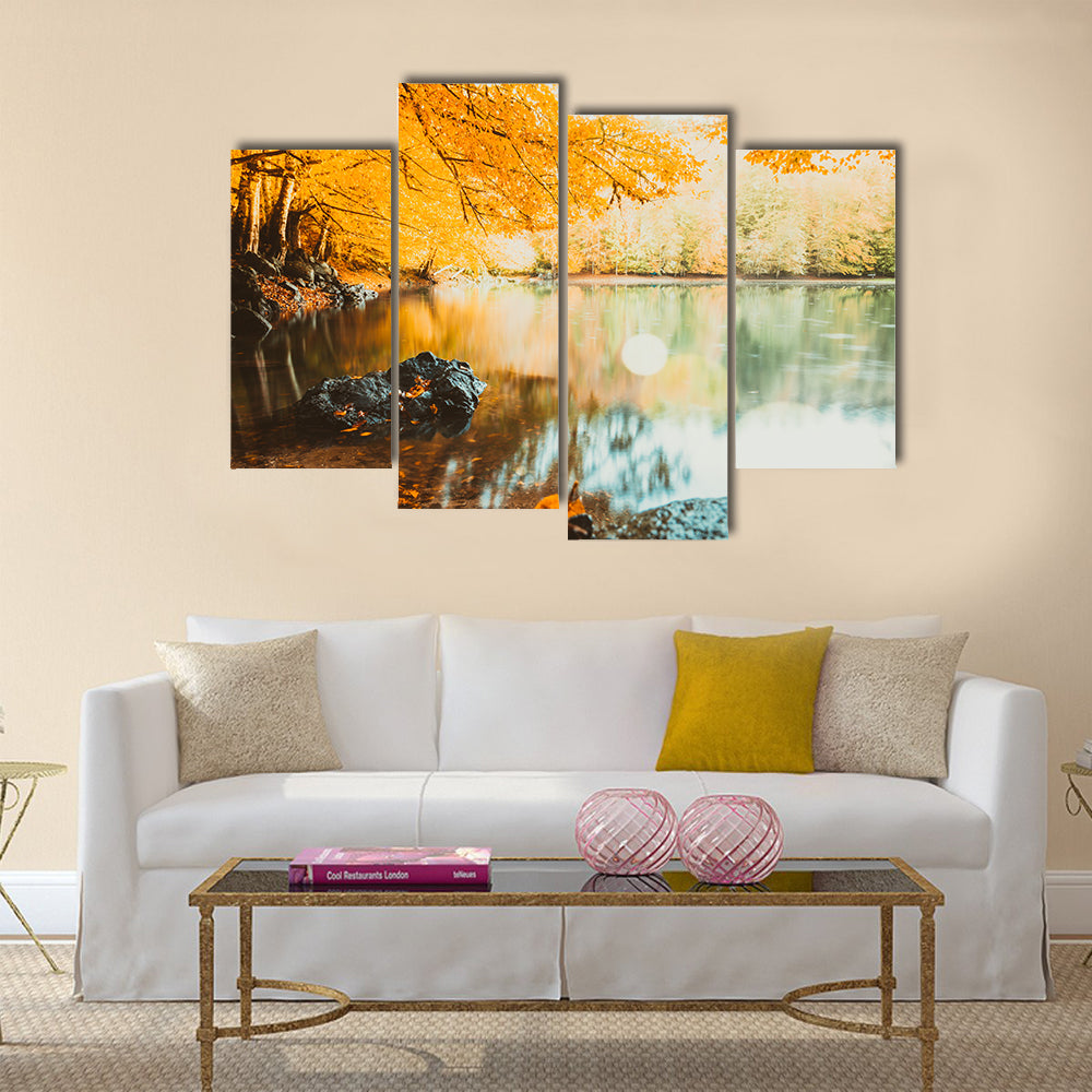 Soft view of autumn landscape in an autumnal park showing fall nature multi panel canvas wall art