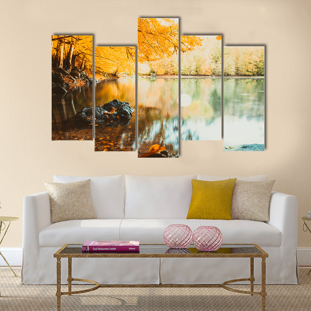 Soft view of autumn landscape in an autumnal park showing fall nature multi panel canvas wall art
