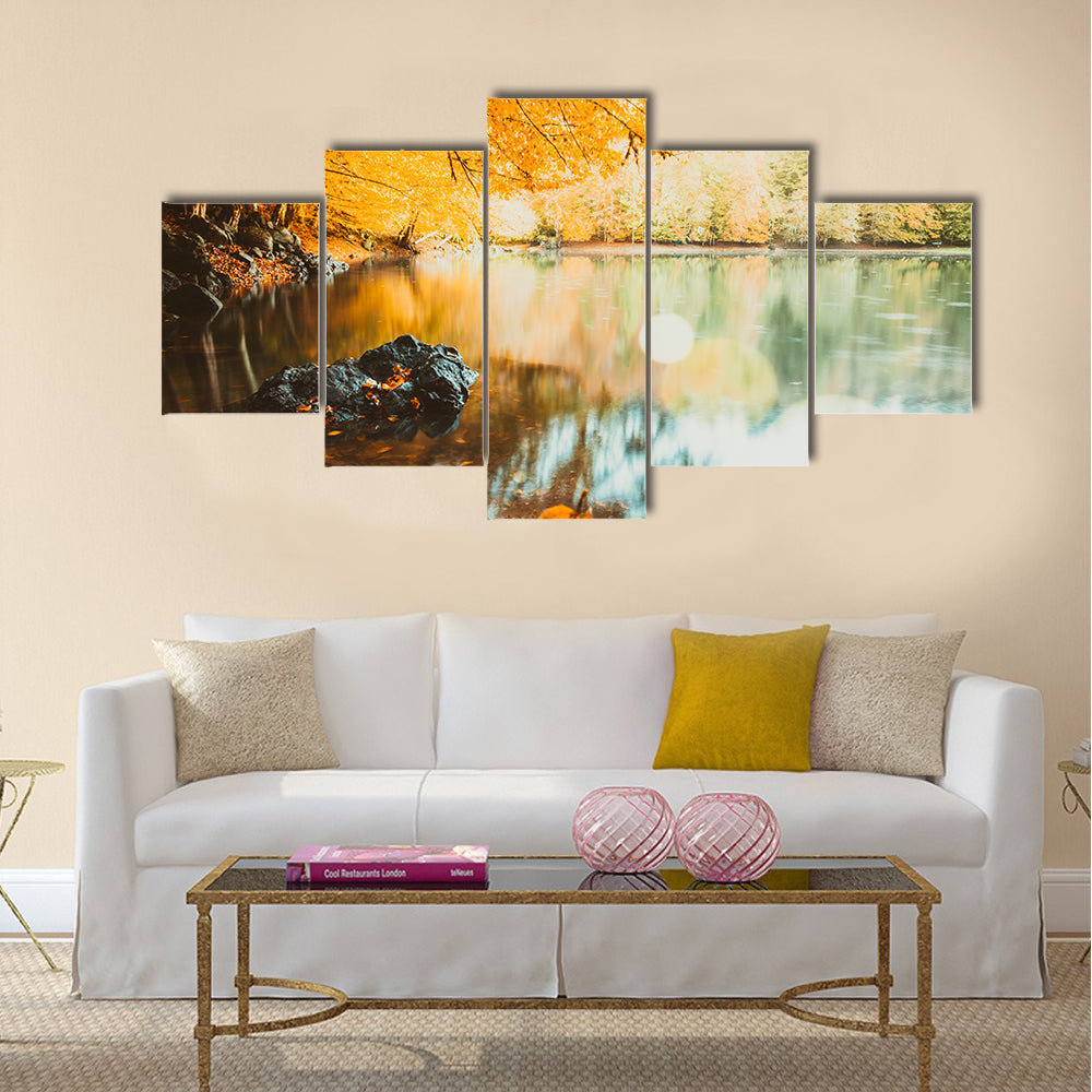 Soft view of autumn landscape in an autumnal park showing fall nature multi panel canvas wall art