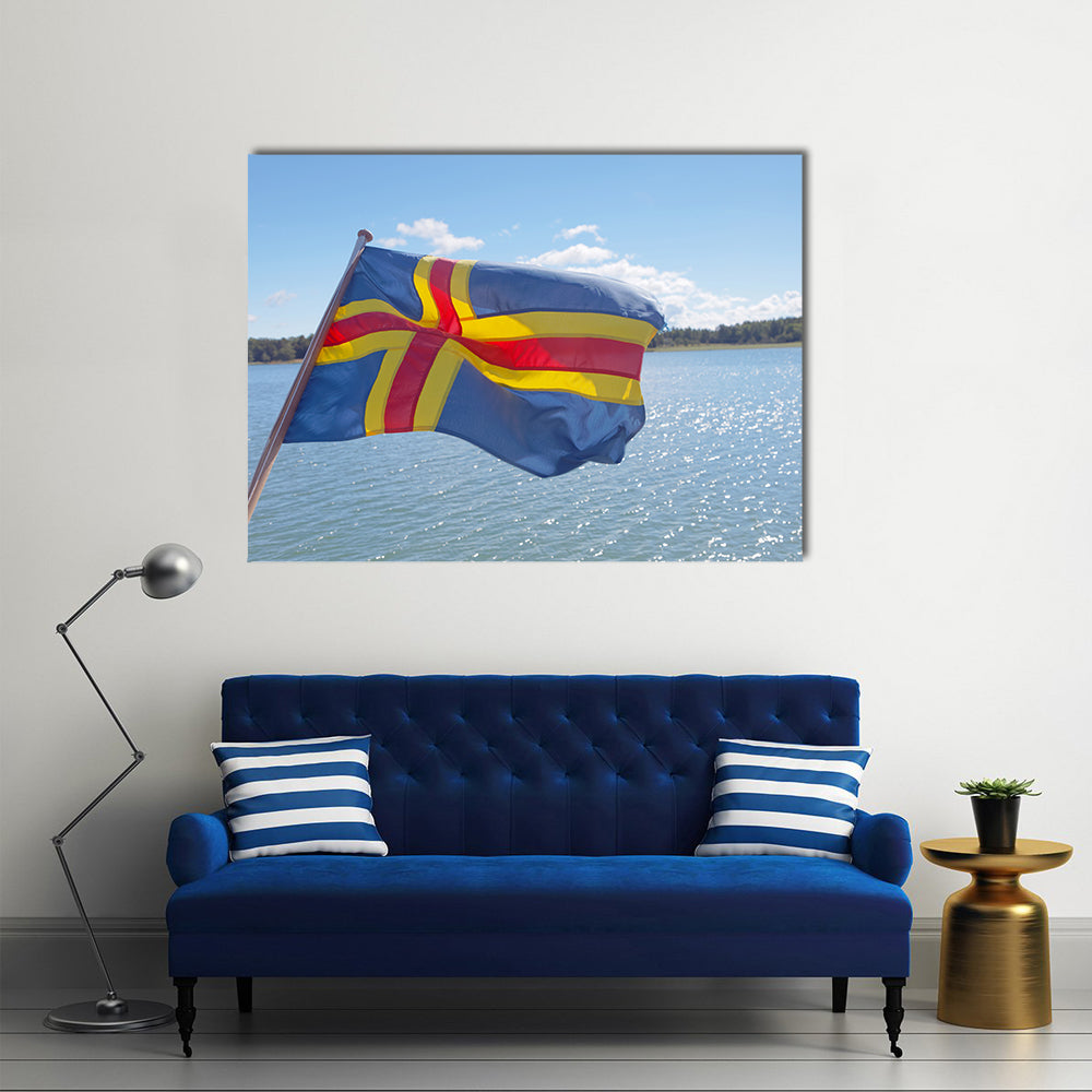 Flag from Aland (autonomous province of Finland) Multi Panel Canvas Wall Art