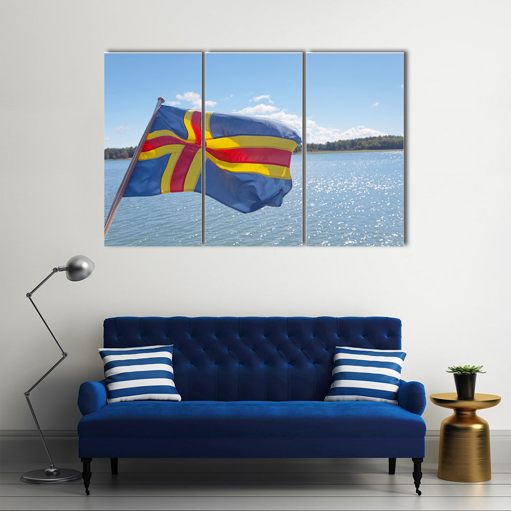 Flag from Aland (autonomous province of Finland) Multi Panel Canvas Wall Art