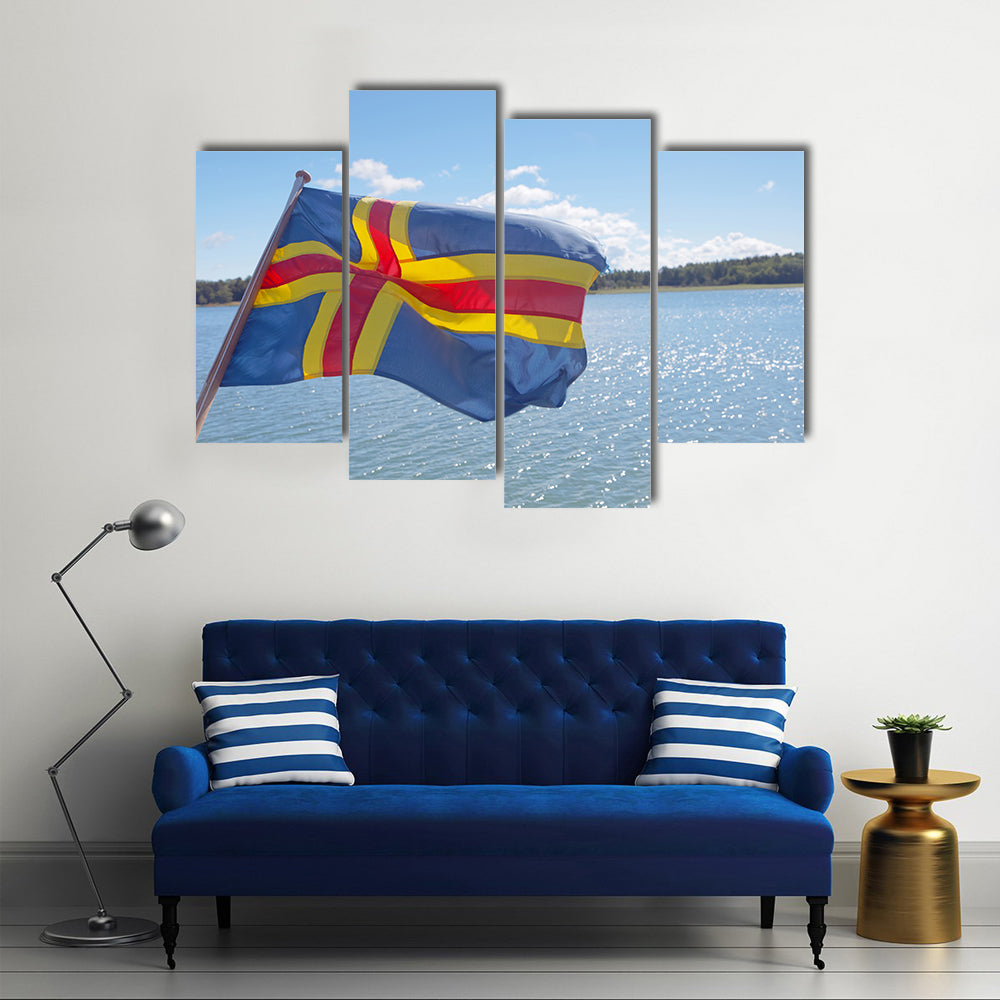 Flag from Aland (autonomous province of Finland) Multi Panel Canvas Wall Art