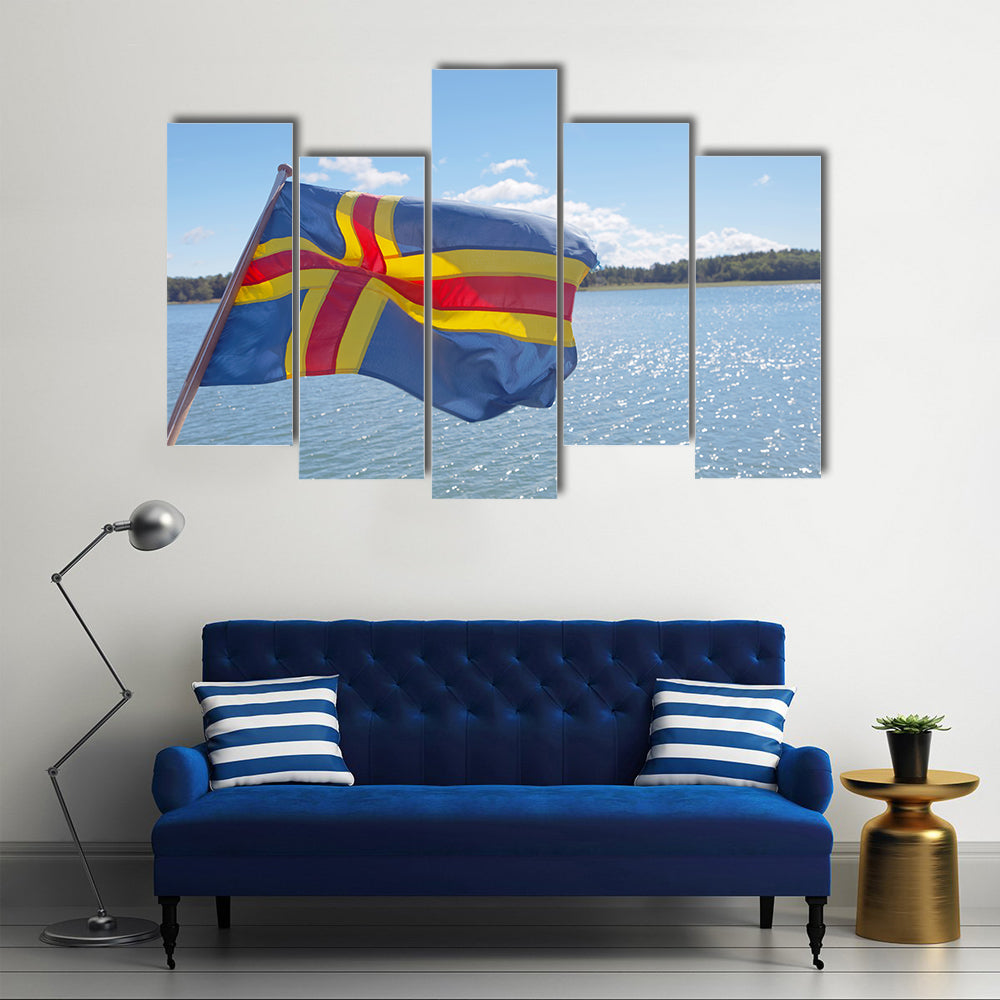 Flag from Aland (autonomous province of Finland) Multi Panel Canvas Wall Art