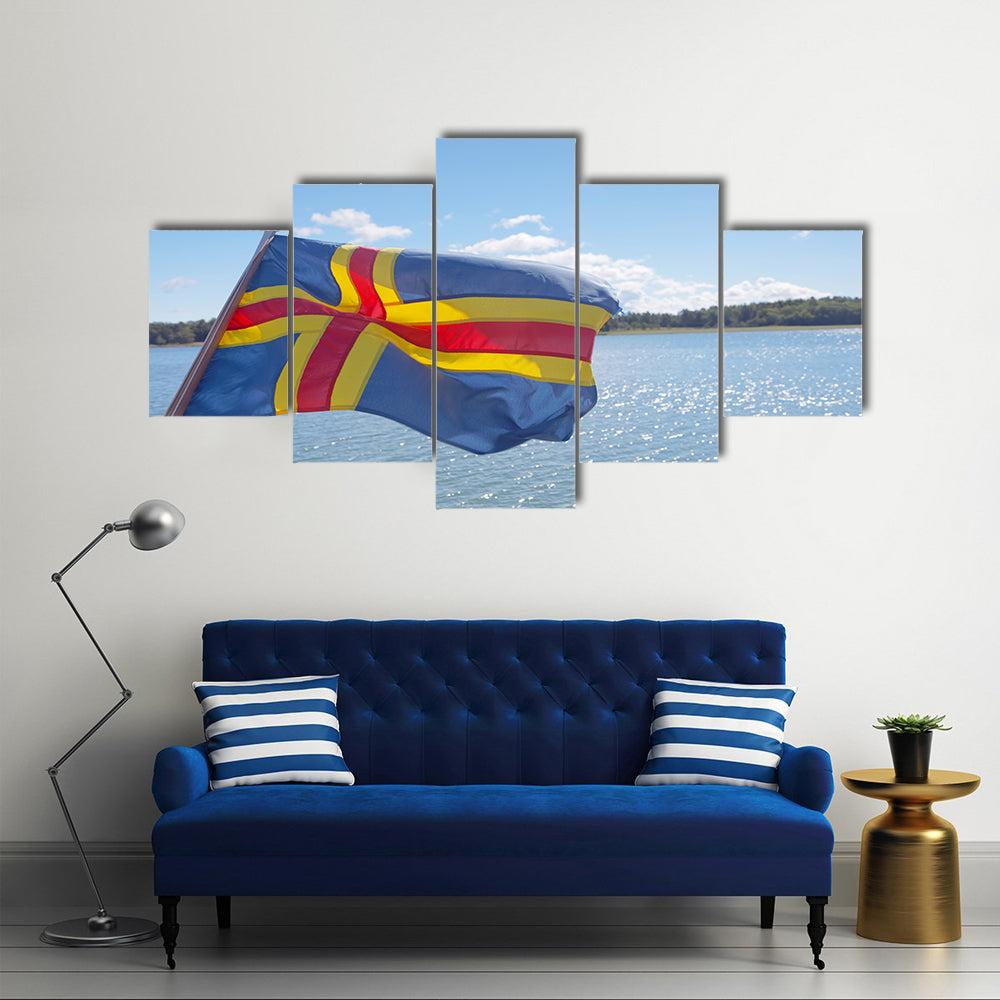 Flag from Aland (autonomous province of Finland) Multi Panel Canvas Wall Art