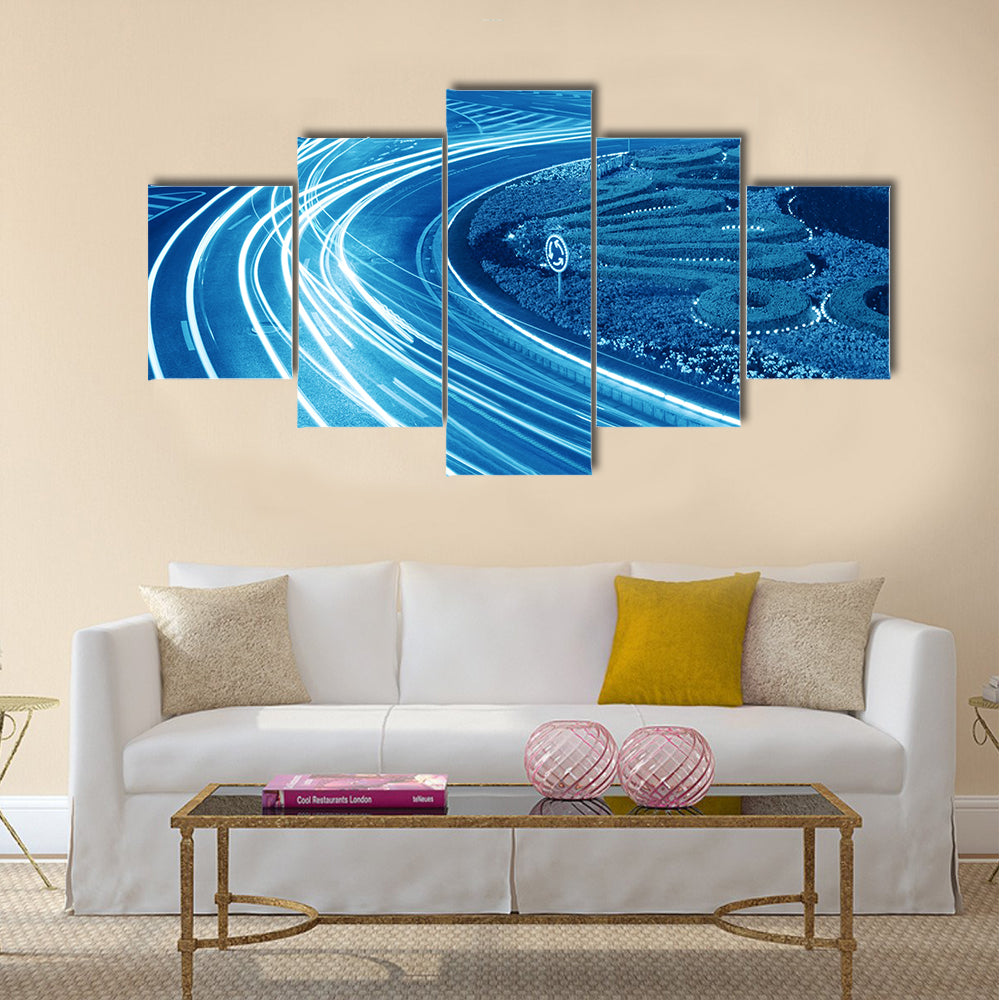 light trails on the street in shanghai multi panel canvas wall art