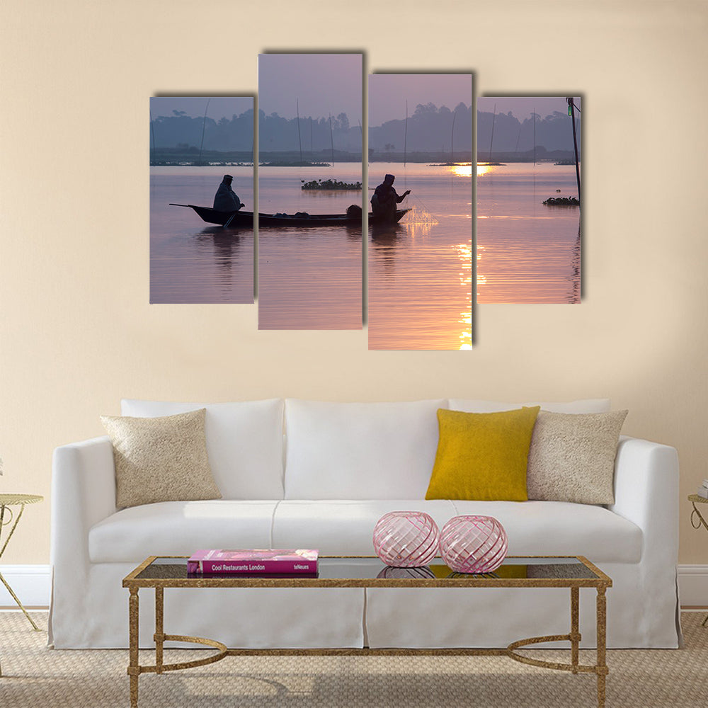 fisherman fishing in Kaliganga River Dhaka Multi panel canvas wall art