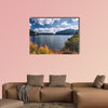 View to Bolboci Lake and the damb with Carpathian Mountains wall art