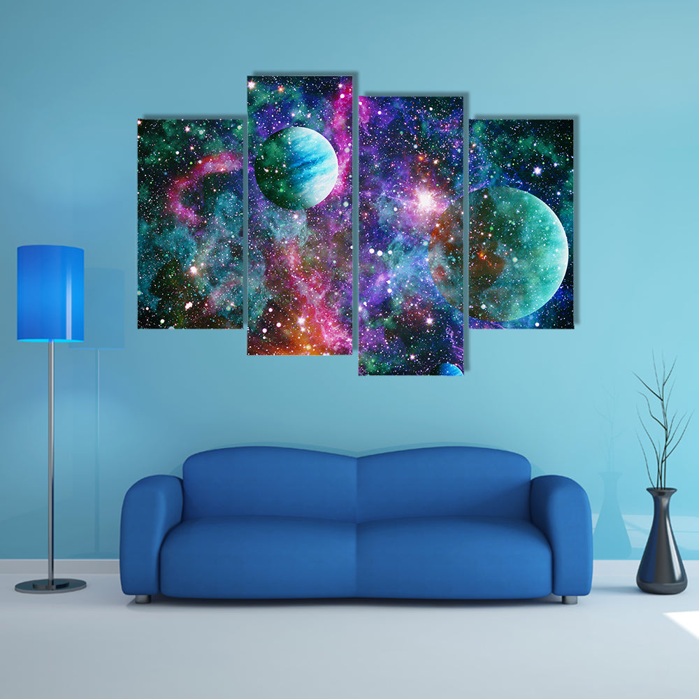 Nebula With Aqua Hues Multi Panel Canvas Wall Art