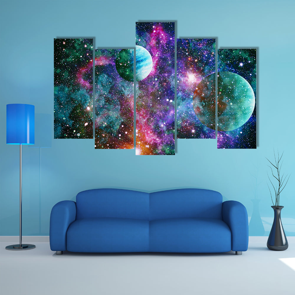 Nebula With Aqua Hues Multi Panel Canvas Wall Art