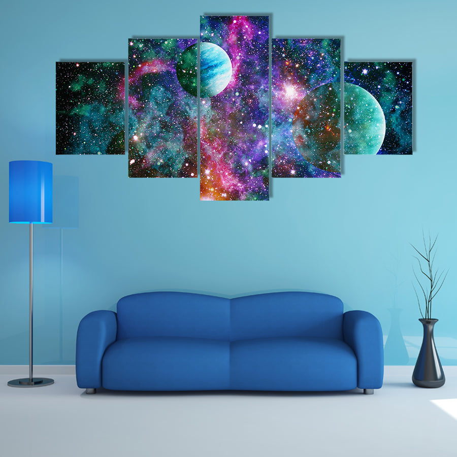 Nebula With Aqua Hues Multi Panel Canvas Wall Art