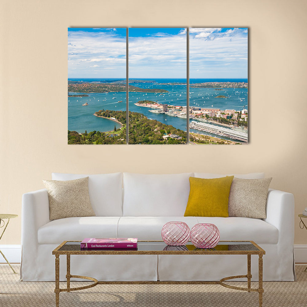 Royal Botanic gardens and Sydney harbor on a sunny day, Multi Panel Canvas Wall Art