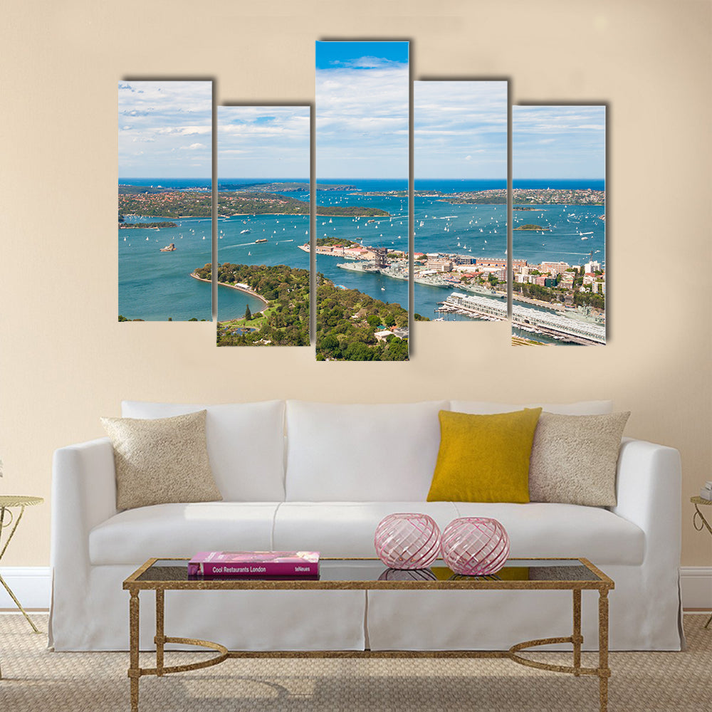 Royal Botanic gardens and Sydney harbor on a sunny day, Multi Panel Canvas Wall Art