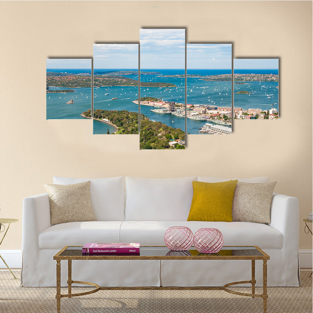 Royal Botanic gardens and Sydney harbor on a sunny day, Multi Panel Canvas Wall Art
