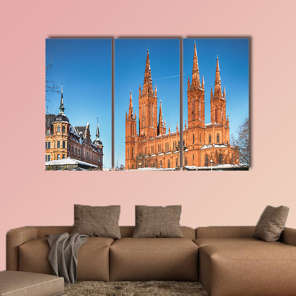 Wiesbaden, Market church with town hall multi panel canvas wall art