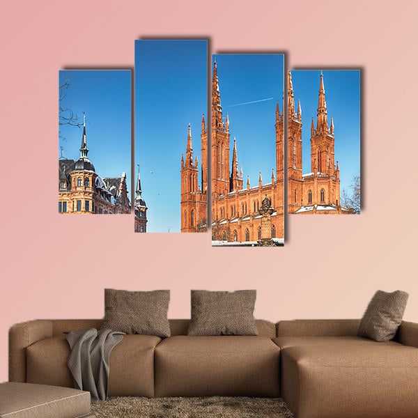 Wiesbaden, Market church with town hall multi panel canvas wall art