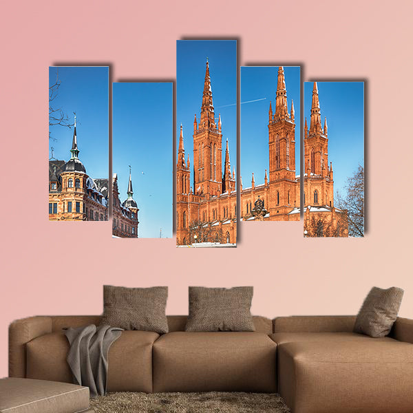 Wiesbaden, Market church with town hall multi panel canvas wall art