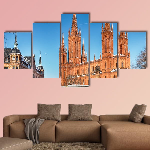 Wiesbaden, Market church with town hall multi panel canvas wall art