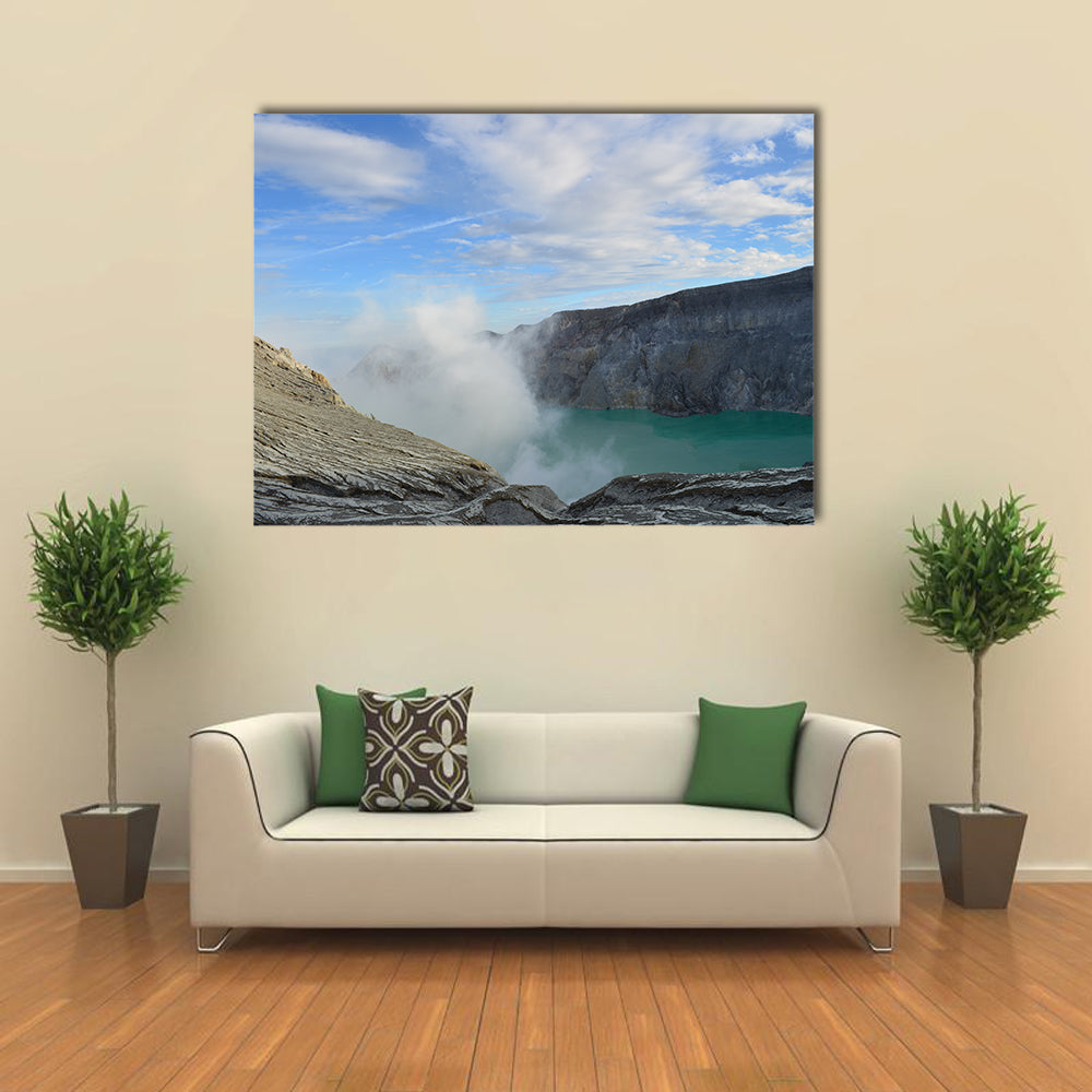 Blue sky and white cloud over Kawah Ijen volcanic crater multi panel canvas wall art