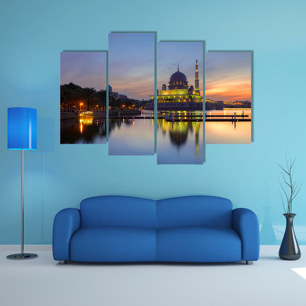 Putra Mosque at morning the famous mosque of multi panel canvas wall art