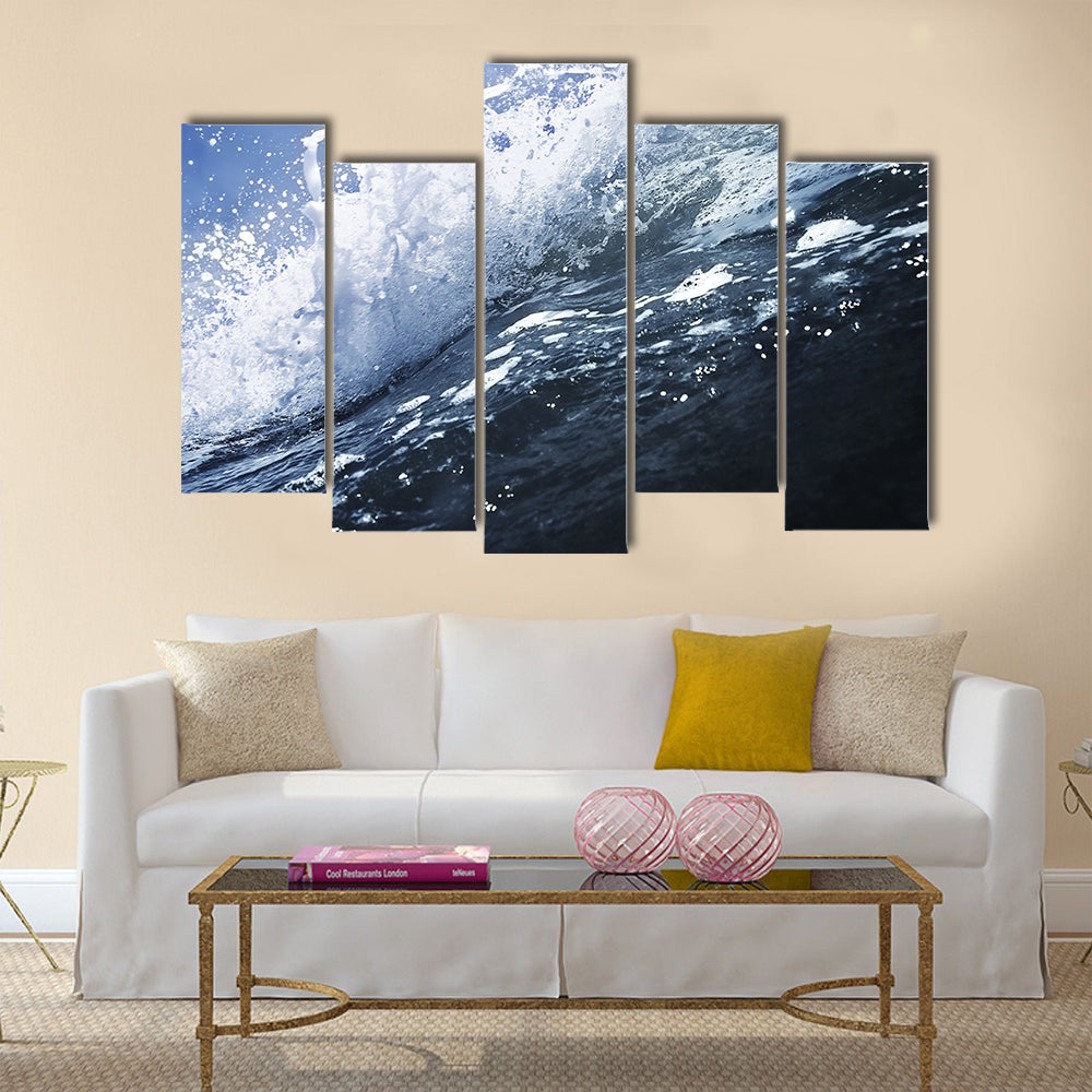 Big deep blue wave breaking with white foam, close up Multi Panel Canvas Wall Art
