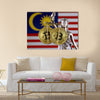 physical version of Bitcoin and Malaysia Flag multi panel canvas wall art