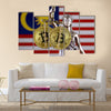 physical version of Bitcoin and Malaysia Flag multi panel canvas wall art