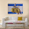 physical version of Bitcoin and Israel Flag multi panel canvas wall art