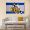 physical version of Bitcoin and Israel Flag multi panel canvas wall art