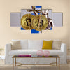 physical version of Bitcoin and Israel Flag multi panel canvas wall art