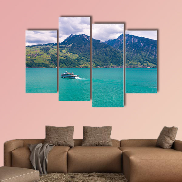 View of Thun Lake with cruise ship from Spiez village, Switzerland wall art