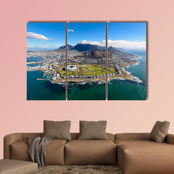 Aerial view of Cape Town, South Africa on a sunny afternoon  multi panel canvas wall art