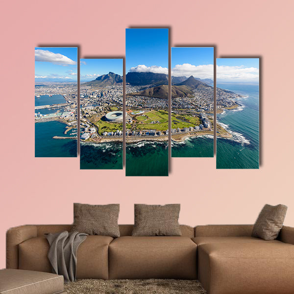 Aerial view of Cape Town, South Africa on a sunny afternoon  multi panel canvas wall art