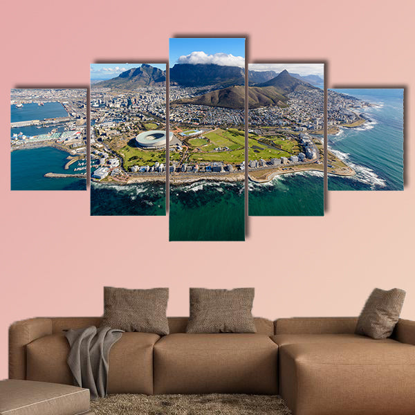 Aerial view of Cape Town, South Africa on a sunny afternoon  multi panel canvas wall art