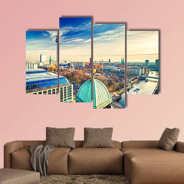 Aerial view on Alexanderplatz and Spree River, Berlin, Germany wall art