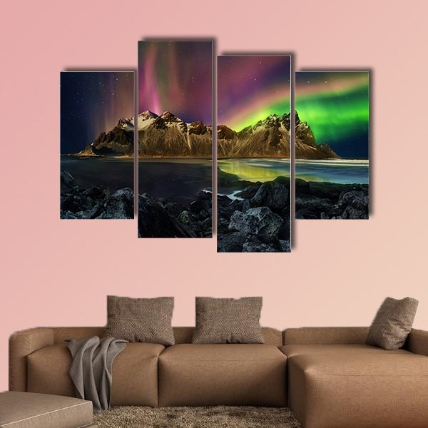 Vestrahorn Stockknes mountain range with aurora borealis wall art