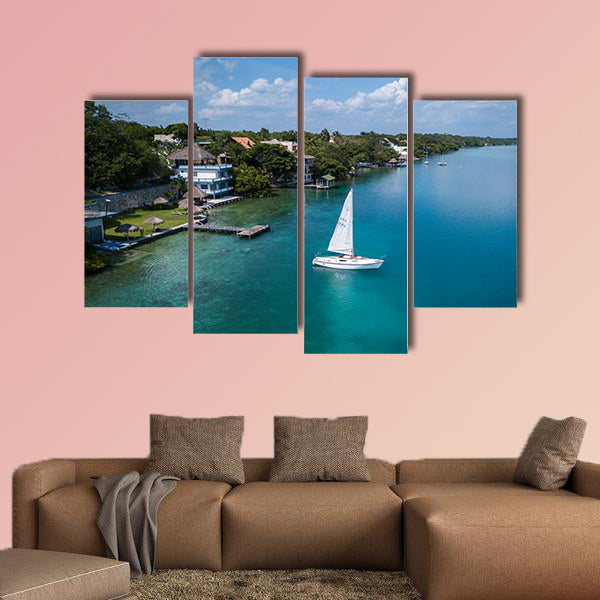 Aerial view to the shore with hotels, beaches and white sailing wall art