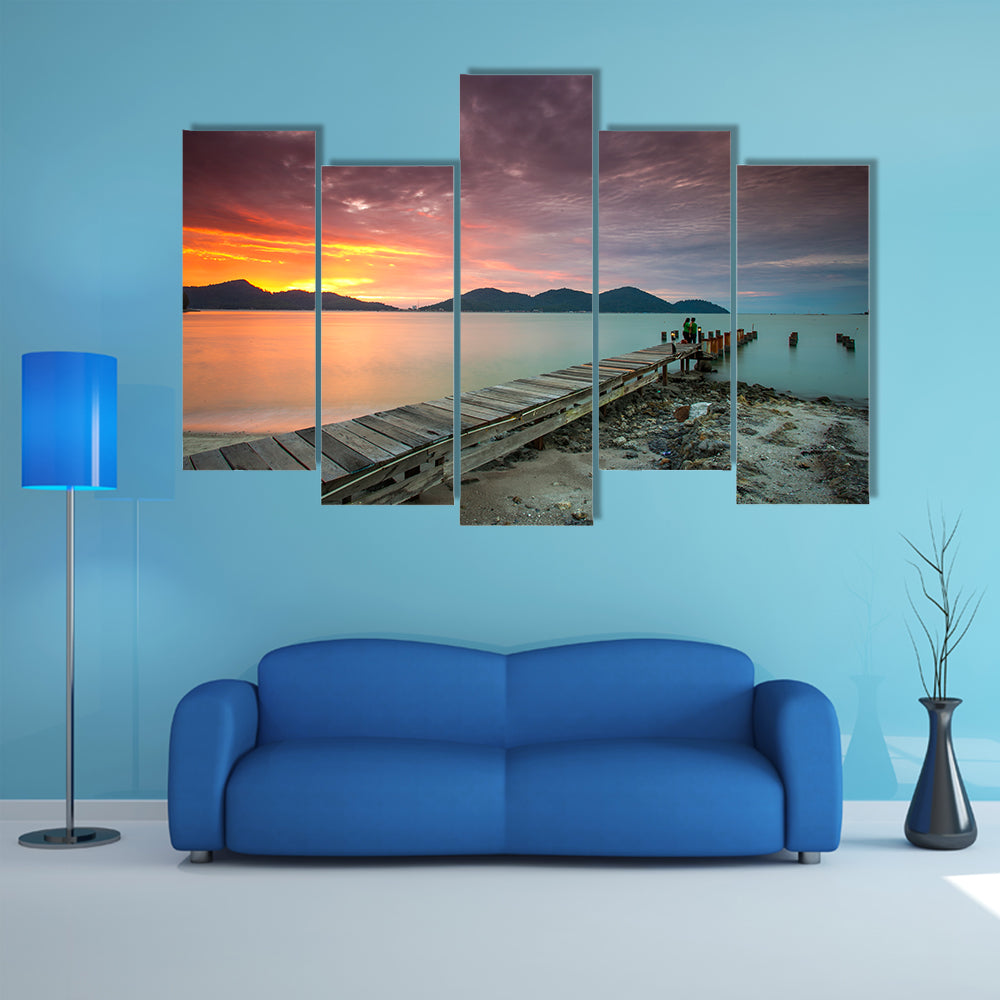 Beauty Of The Sunset At Lumut, Perak,Malaysia Multi Panel Canvas Wall Art