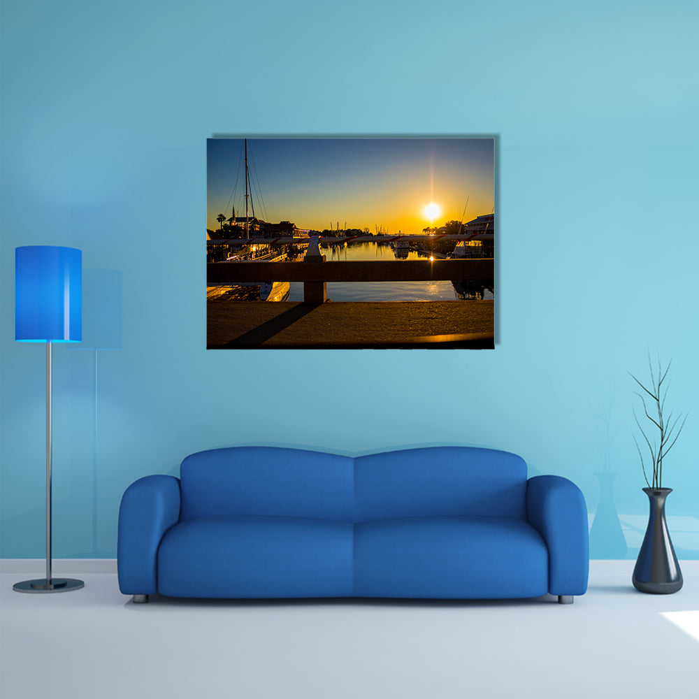 Few Last Rays Of Light Shining Over Boats In The Boatyard Multi Panel Canvas Wall Art
