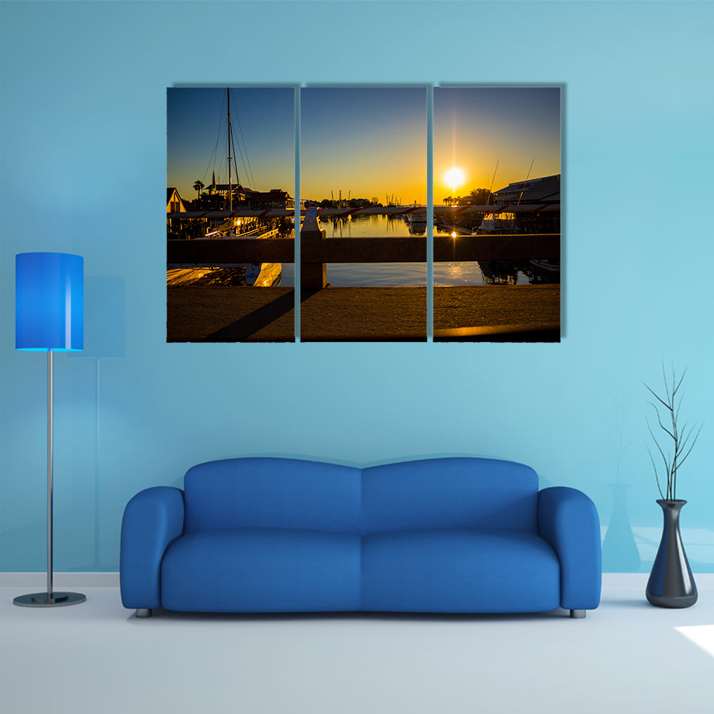 Few Last Rays Of Light Shining Over Boats In The Boatyard Multi Panel Canvas Wall Art
