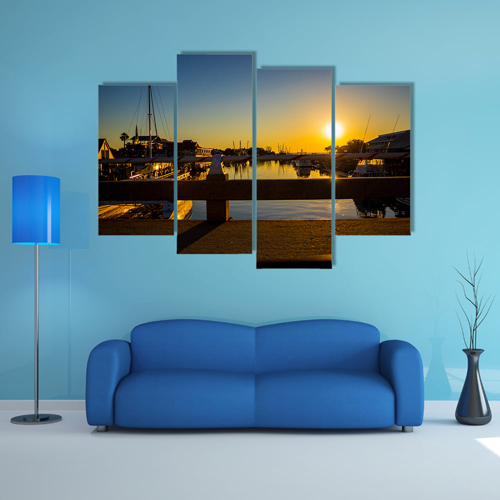 Few Last Rays Of Light Shining Over Boats In The Boatyard Multi Panel Canvas Wall Art