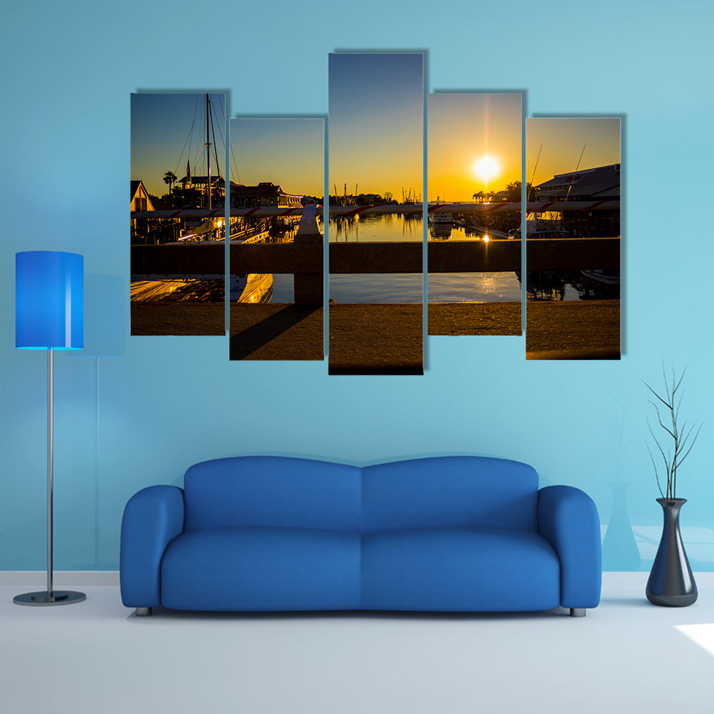 Few Last Rays Of Light Shining Over Boats In The Boatyard Multi Panel Canvas Wall Art