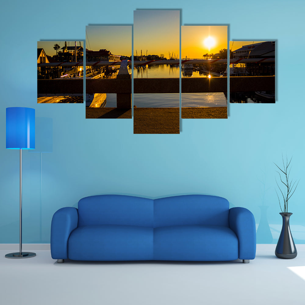 Few Last Rays Of Light Shining Over Boats In The Boatyard Multi Panel Canvas Wall Art