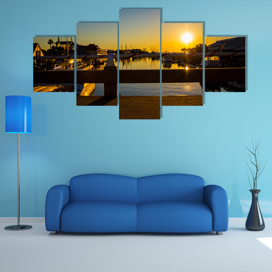 Few Last Rays Of Light Shining Over Boats In The Boatyard Multi Panel Canvas Wall Art