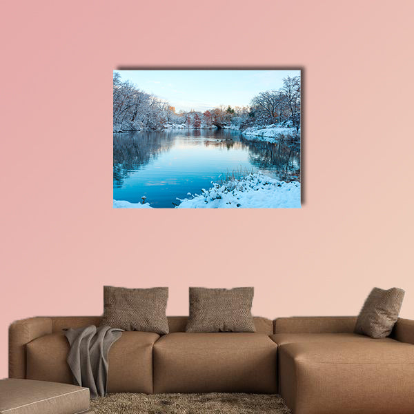 The Central Park, New York. USA in winter covered with snow multi panel canvas wall art