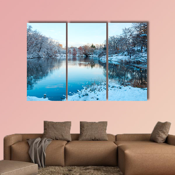 The Central Park, New York. USA in winter covered with snow multi panel canvas wall art