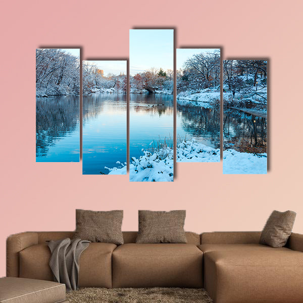 The Central Park, New York. USA in winter covered with snow multi panel canvas wall art
