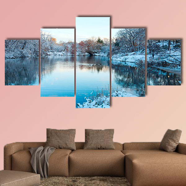 The Central Park, New York. USA in winter covered with snow multi panel canvas wall art